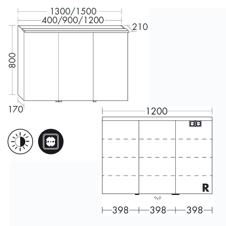  Burgbad Sinea 2.0 Spiegelschrank mit horizontaler LED-Aufsatzleuchte 1200 (SFHC120) PG3