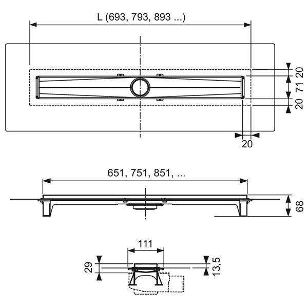 TECEdrainline-Evo Duschrinne, 900 mm befestigte Seal System Dichtmanschette