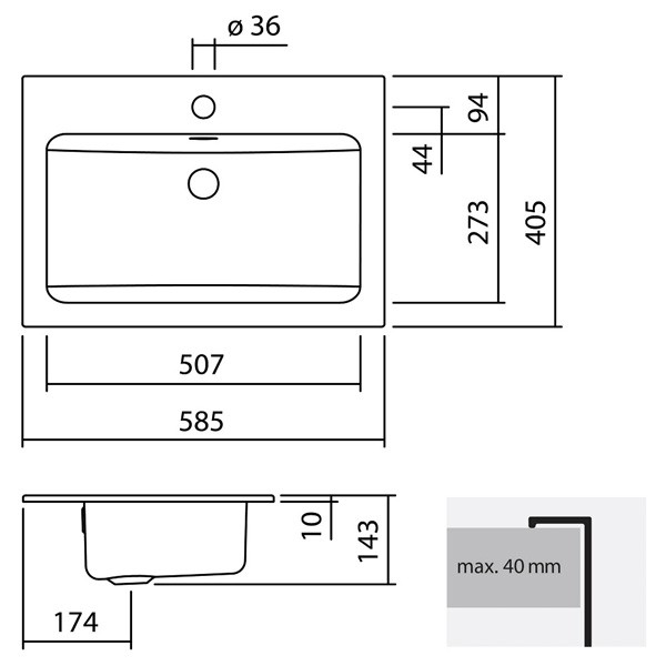 Alape Einbaubecken R585H 2202000 Weiß