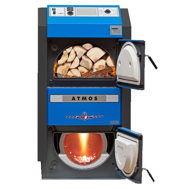 Atmos Holzvergaserkessel DC 18 GSE mit Saugzuggebläse, förderfähig, 23 KW