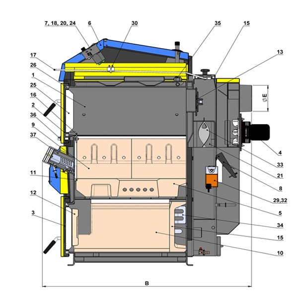 Atmos Holzvergaserkessel DC 18 GSE mit Saugzuggebläse, förderfähig, 23 KW