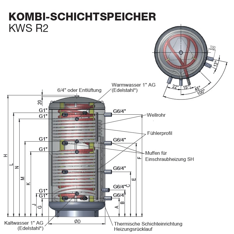 Austria Email Hygienespeicher KWS 1000 R2 mit Wellrohr, 2 Wärmetauscher ohne Isolierung