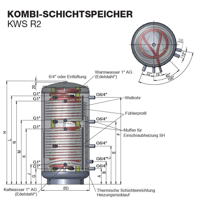 Austria Email Hygienespeicher KWS 1500 R2 mit Wellrohr, 2 Wärmetauscher ohne Isolierung