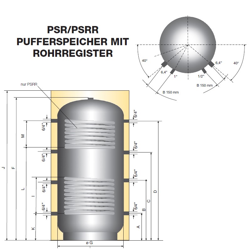 Austria Email Pufferspeicher PSR-1500 - Ohne Isolierung Mit Rohrregister