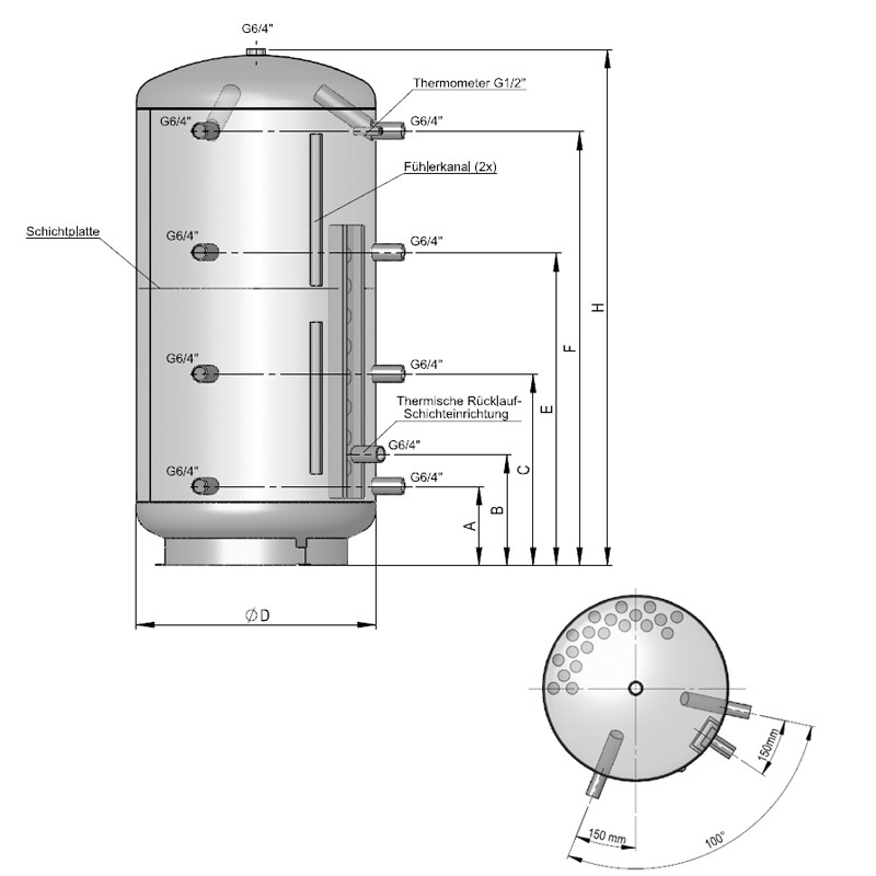 AUSTRIA EMAIL Schicht-Pufferspeicher PZ-1000 ohne Isolierung