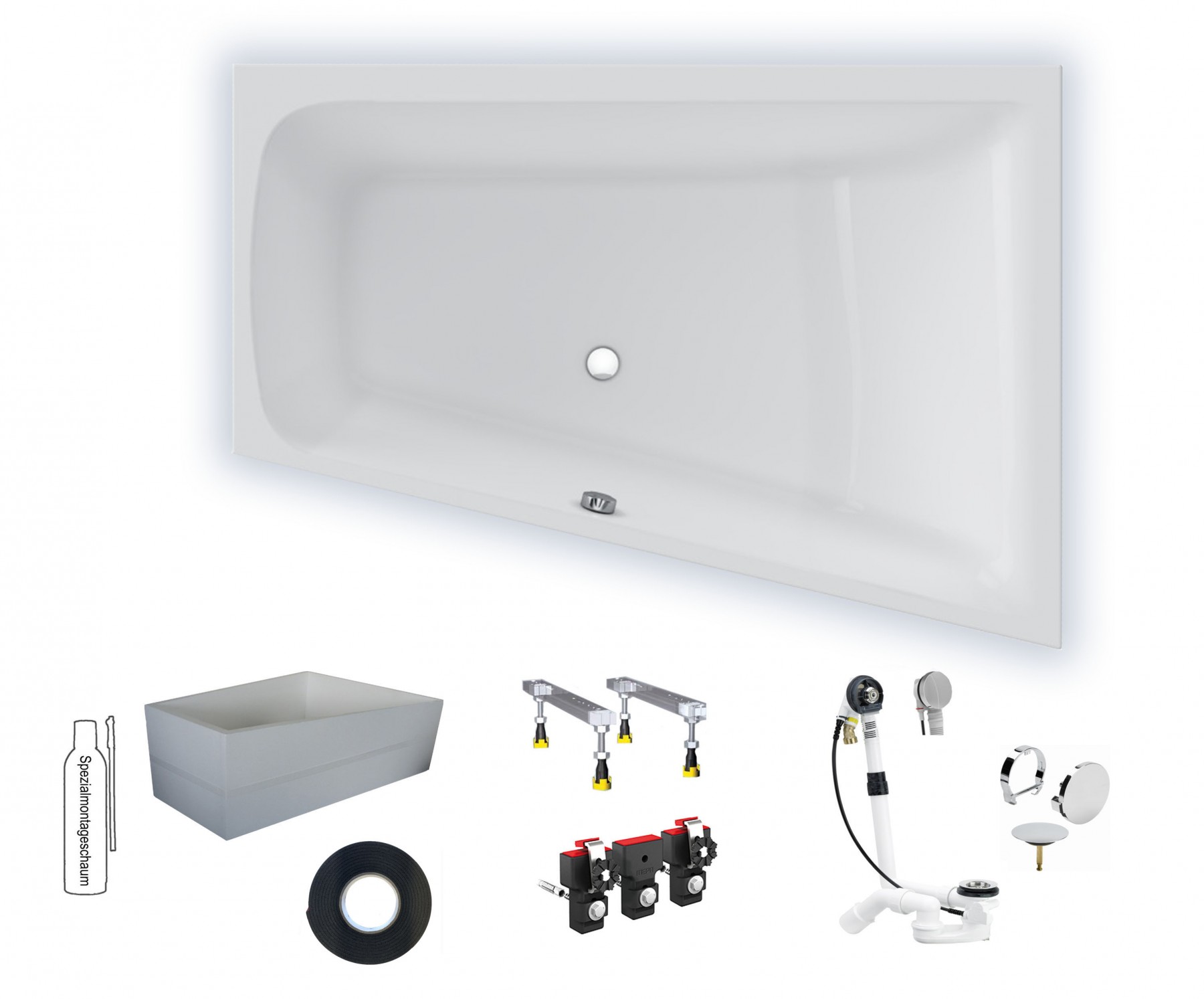 Badewanne Life2/M100 rechts 1700x1200x800 Acryl Trapez-Einbauwanne
