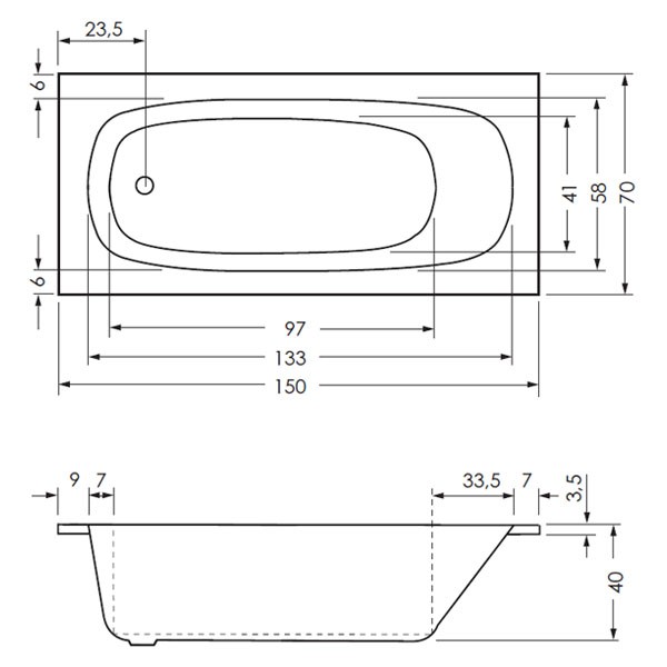 Badewanne Nami 150 150x70x40 Rechteck-Badewanne