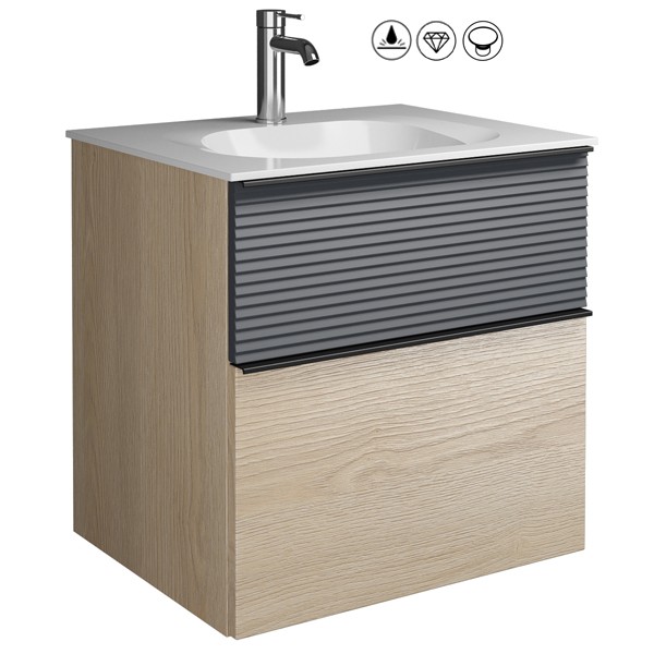 Burgbad Fiumo Set Mineralguss-Waschtisch inkl. Waschtischunterschrank(SFXN062)
