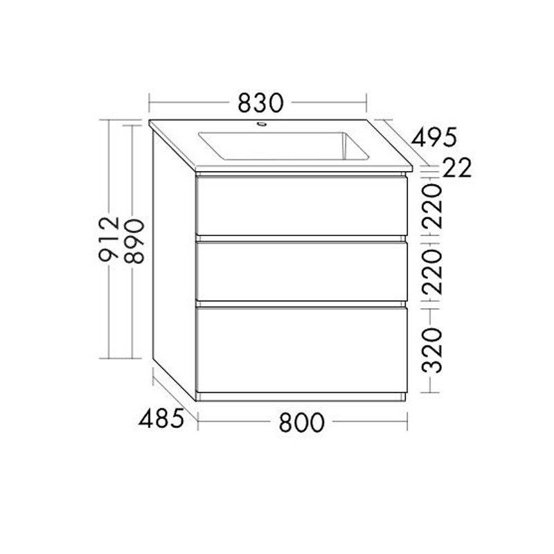 Burgbad Lin20 Keramik-Waschtisch inkl. Waschtischunterschrank 083 (SGHG083) PG1 Melamin; weitere Größen: 63 cm, 93 cm, 103 cm, 123 cm