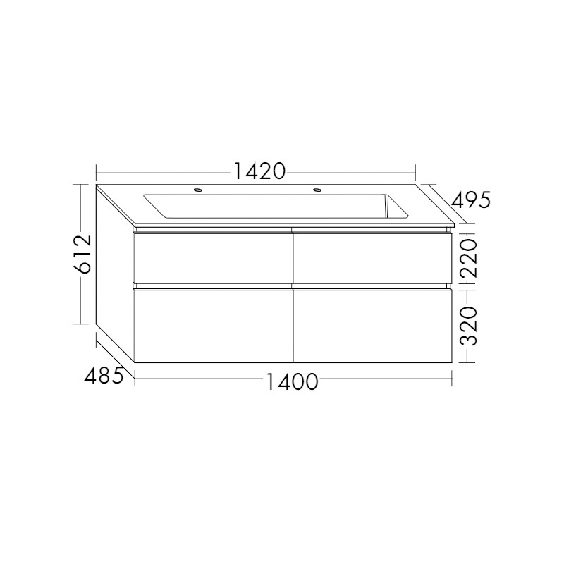 Burgbad Lin20 Mineralguss-Waschtisch inkl. Waschtischunterschrank 142 (SGIW142) PG3 Mehrfachlackierung HGL