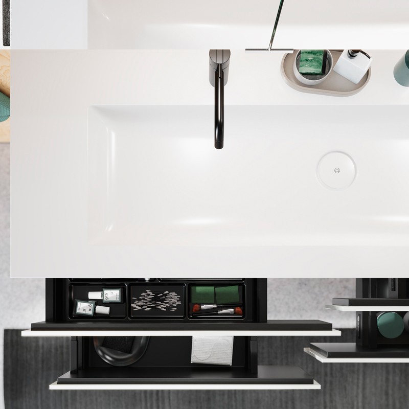 Burgbad Lin20 Mineralguss-Waschtisch inkl. Waschtischunterschrank 142 (SGIW142) PG3 Mehrfachlackierung HGL