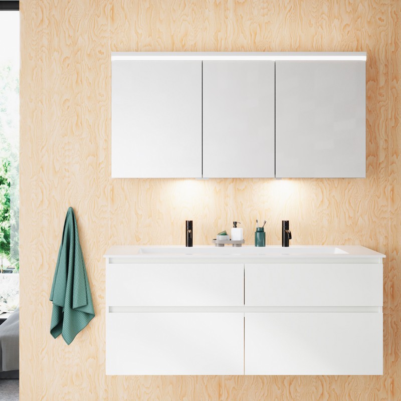 Burgbad Lin20 Mineralguss-Waschtisch inkl. Waschtischunterschrank 142 (SGIW142) PG3 Mehrfachlackierung HGL