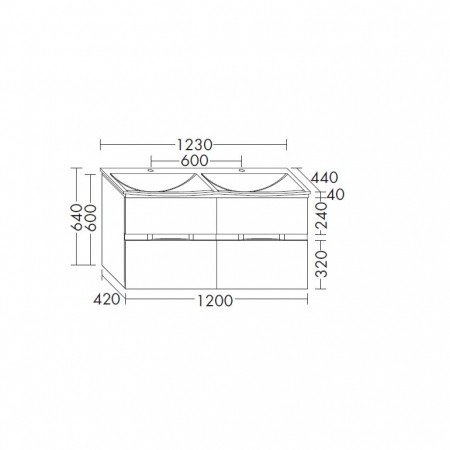 Burgbad Orell Mineralguss-Waschtisch (Tiefe: 440 mm) inkl. Waschtischunterschrank 1230 PG1  (SETI123)