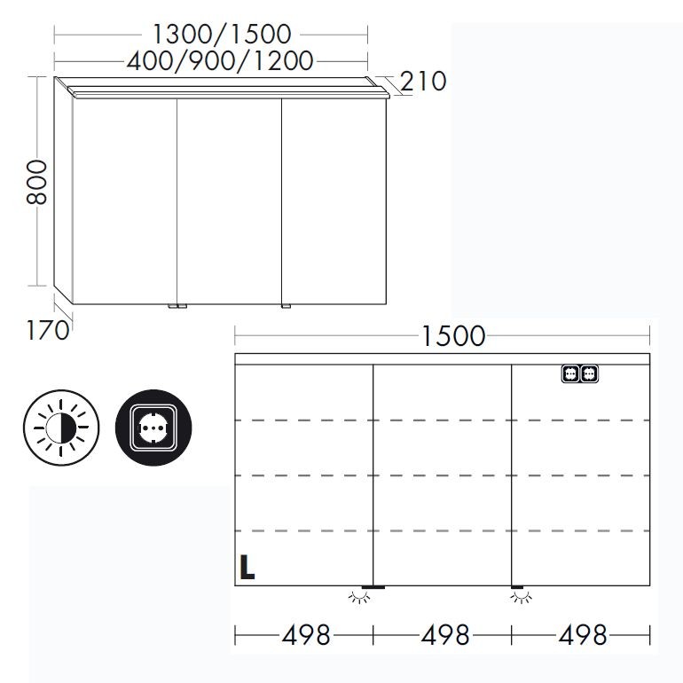 Burgbad Sinea 2.0 Spiegelschrank mit horizontaler LED-Aufsatzleuchte 1500 (SFHC150) PG1
