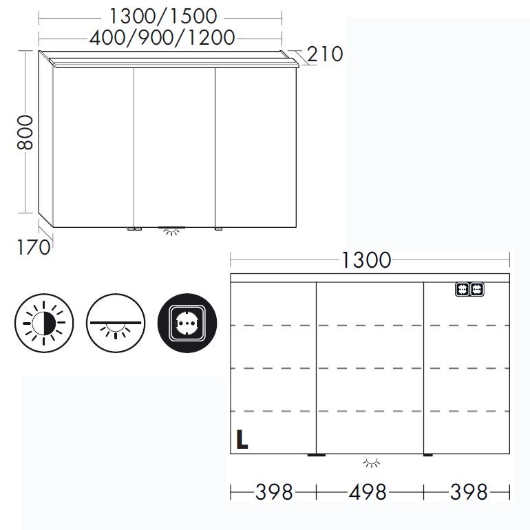 Burgbad Sinea 2.0 Spiegelschrank mit horizontaler LED-Aufsatzleuchte und Waschplatzbeleuchtung (SFHD130) PG2