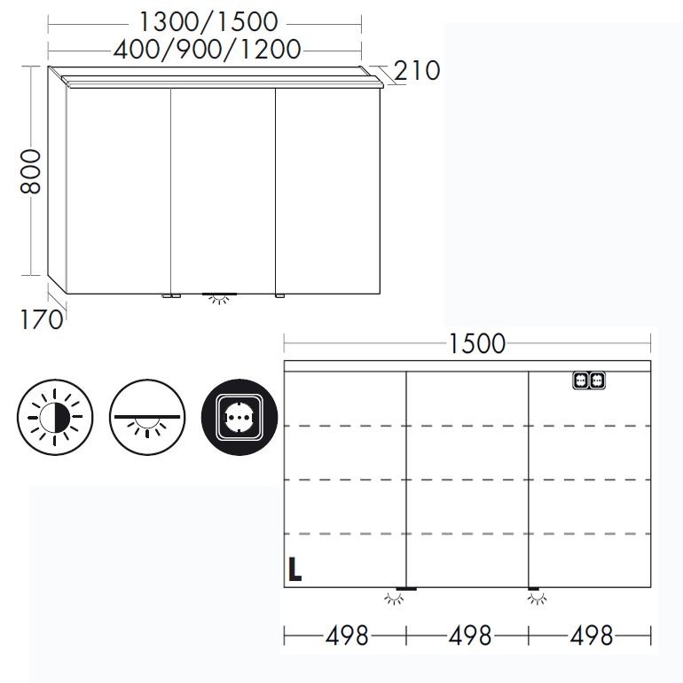 Burgbad Sinea 2.0 Spiegelschrank mit LED-Aufsatzleuchte und Waschplatzbeleuchtung (SFHD150) PG1