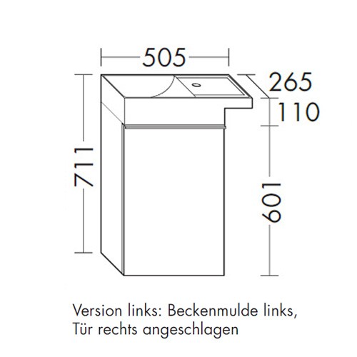 Burgbad Yumo Gästebad Mineralguss-Waschtisch inkl. Waschtischunterschrank 510 PG1 (SFKP051)