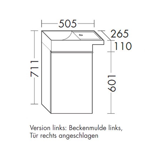 Burgbad Yumo Gästebad Mineralguss-Waschtisch inkl. Waschtischunterschrank 510 PG2 (SFKP051)