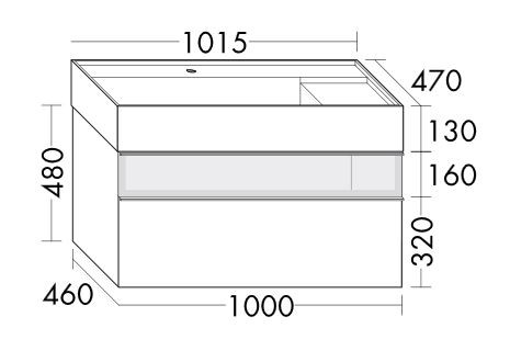 Burgbad Yumo Mineralguss-Waschtisch inkl. Waschtischunterschrank mit Glaselement und LED-Waschtischunterschrankbeleuchtung 1020 (SFMX102)