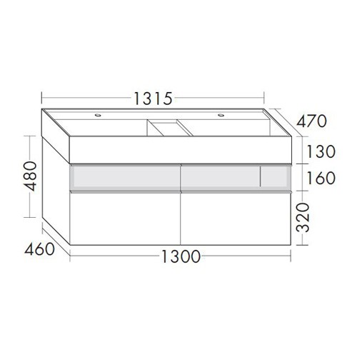 Burgbad Yumo Mineralguss-Waschtisch inkl. Waschtischunterschrank mit Rauchglaselement und LED-Waschtischunterschrankbeleuchtung 1320 PG1 (SFMY132)