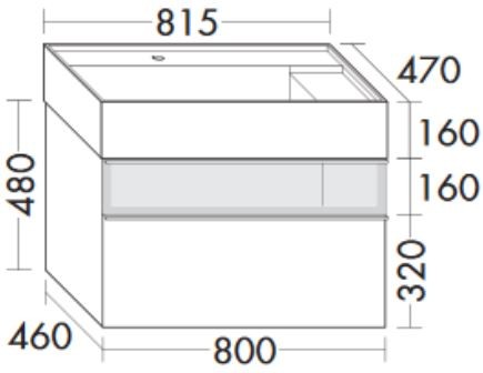 Burgbad Yumo Mineralguss-Waschtisch inkl. Waschtischunterschrank mit Rauchglaselement und LED-Waschtischunterschrankbeleuchtung 820 PG1 (SFMX082)