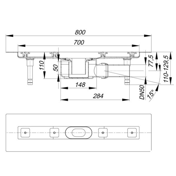 DALLMER Duschrinne CeraLine F 700 mm, DN 50