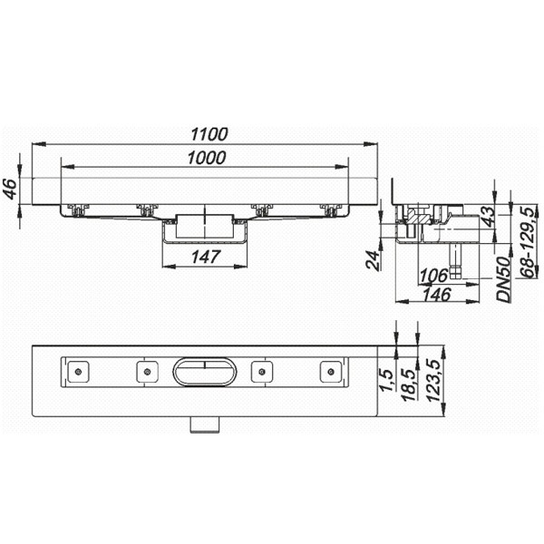 DALLMER Duschrinne CeraLine Nano W 1000 mm, DN 50