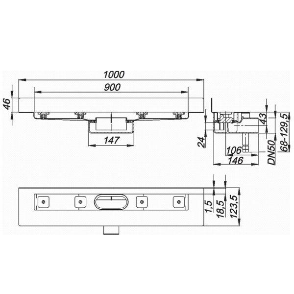 DALLMER Duschrinne CeraLine Nano W 900 mm, DN 50