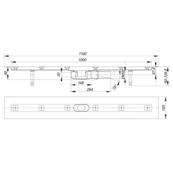 DALLMER Duschrinne CeraLine PLAN F 1000 mm, DN 50