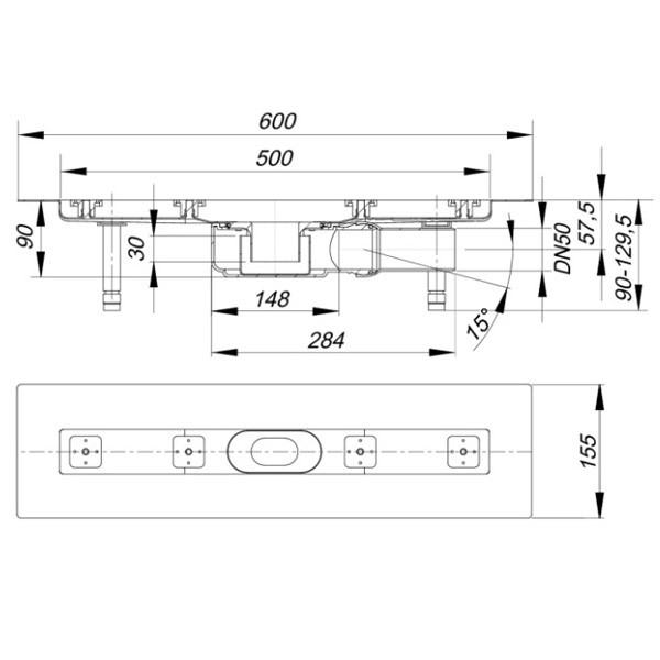 DALLMER Duschrinne CeraLine PLAN F 500 mm, DN 50