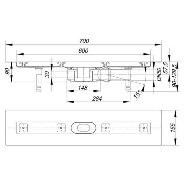 DALLMER Duschrinne CeraLine PLAN F 600 mm, DN 50