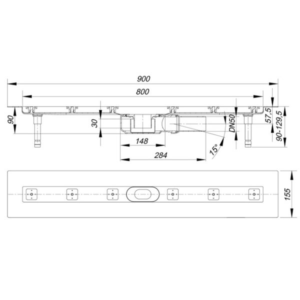 DALLMER Duschrinne CeraLine PLAN F 800 mm, DN 50