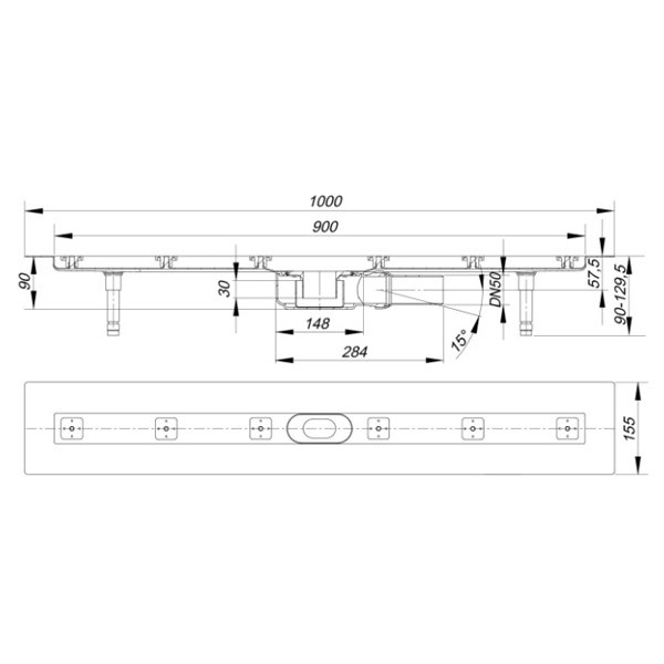 DALLMER Duschrinne CeraLine PLAN F 900 mm, DN 50