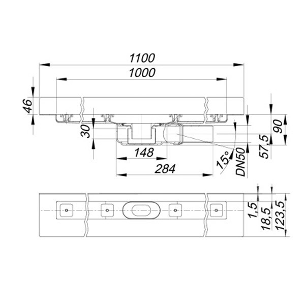 DALLMER Duschrinne CeraLine PLAN W 1000 mm, DN 50