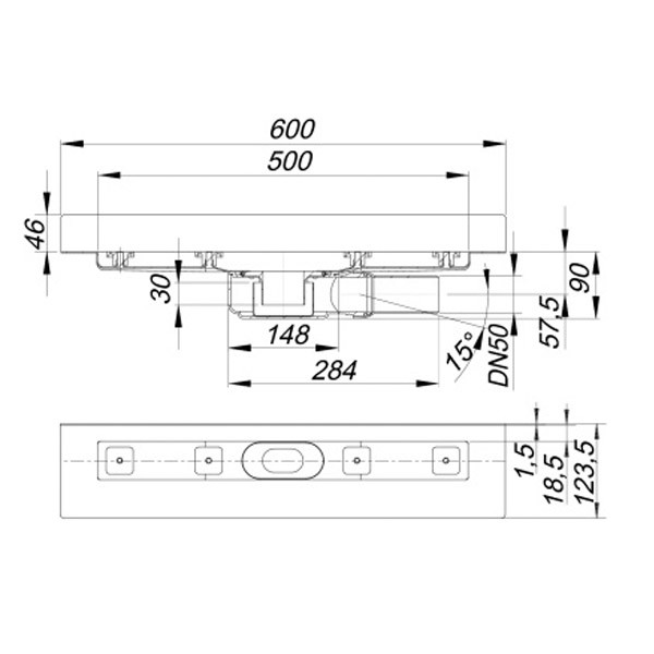 DALLMER Duschrinne CeraLine PLAN W 500 mm, DN 50