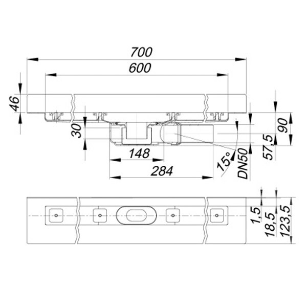 DALLMER Duschrinne CeraLine PLAN W 600 mm, DN 50