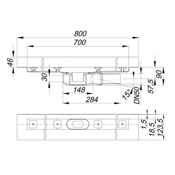 DALLMER Duschrinne CeraLine PLAN W 700 mm, DN 50