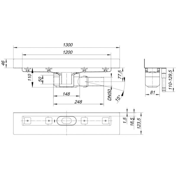 DALLMER Duschrinne CeraLine W 1200 mm, DN 50