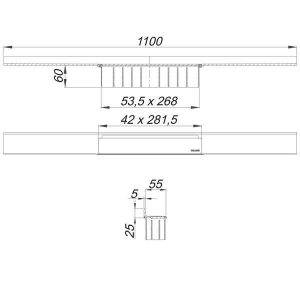 DALLMER Duschrinne CeraWall S Edelstahl matt, 1100 mm
