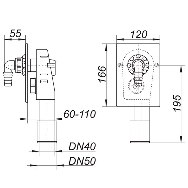 DALLMER Wandeinbau-Waschgeräte-Siphon HL 400, DN 40/DN 50