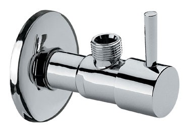 Design-Eckventil Messing verchromt 1/2" x 10 mm rund, mit Wandrosette