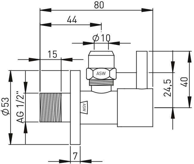 Design-Eckventil Messing verchromt 1/2" x 10 mm rund, mit Wandrosette