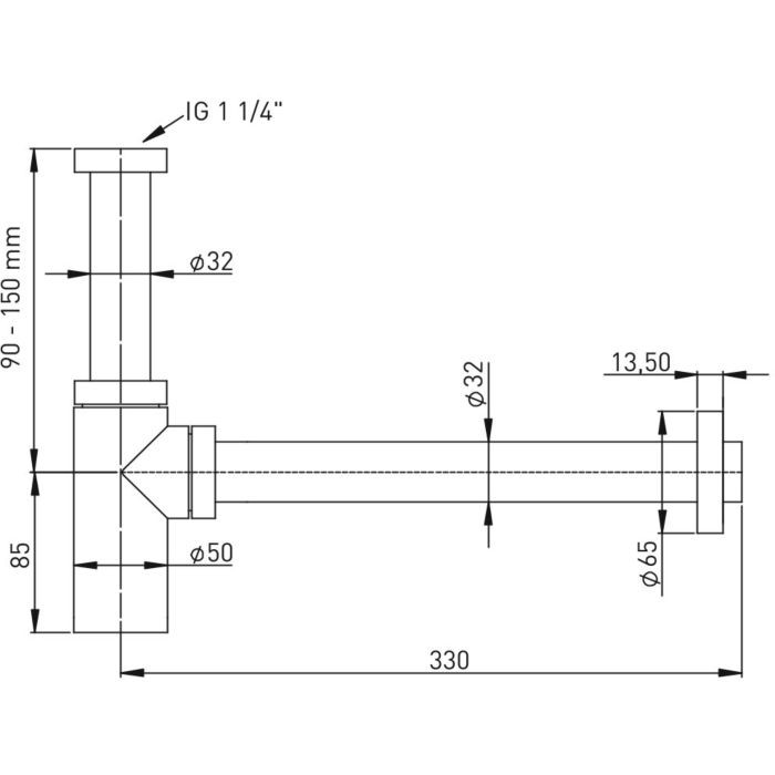 Design-Geruchverschluss MS verchromt 1 1/4" x 32 mm Abgangsrohr verschraubt