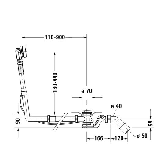 DU Ab- und Überlaufgarnitur Quadroval Drehgriff,Flexschlauch,BZL 1100mm,chrom