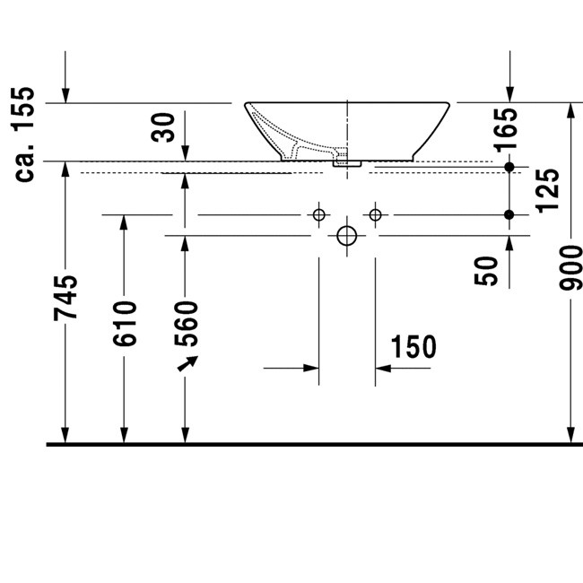 Duravit Aufsatzbecken Me by Starck Bacino 550 mm rechteckig, mit Überlauf, weiß