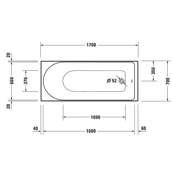 DU Badewanne D-Neo 1700x700mm, weiß, Einbauversion, 1 Rückenschräge