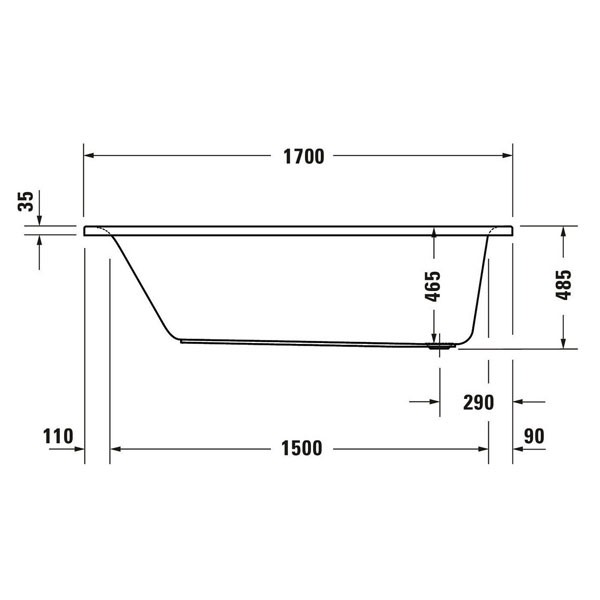 DU Badewanne D-Neo 1700x700mm, weiß, Einbauversion, 1 Rückenschräge