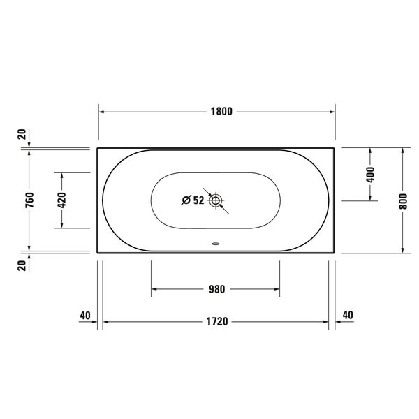 DU Badewanne D-Neo 1800x800mm, weiß, Einbauversion, 2 Rückenschrägen