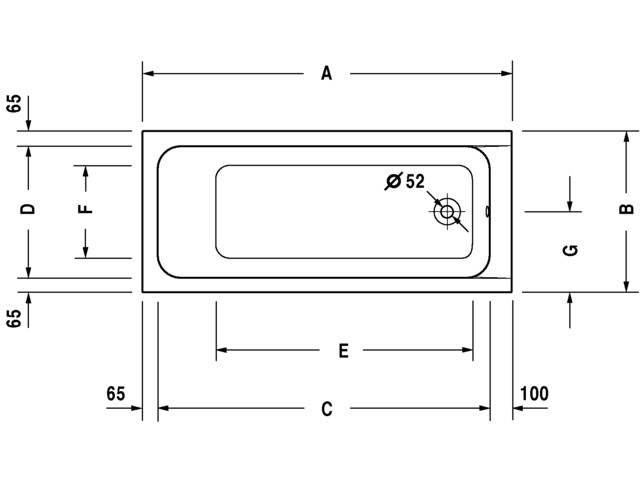 Duravit D-Code 1600x700mm Badewanne Einbauversion, Ablauf Fußbereich, weiß
