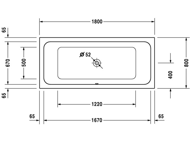 Duravit D-Code 1800x800mm, 700101000000000,  Badewanne Einbauversion, zentraler Ablauf, weiß